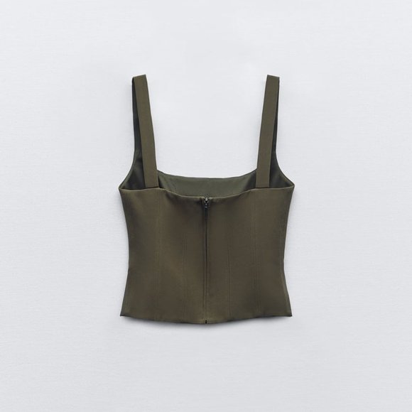 NWT ZARA STRETCHY TOP KHAKI - Picture 4 of 7
